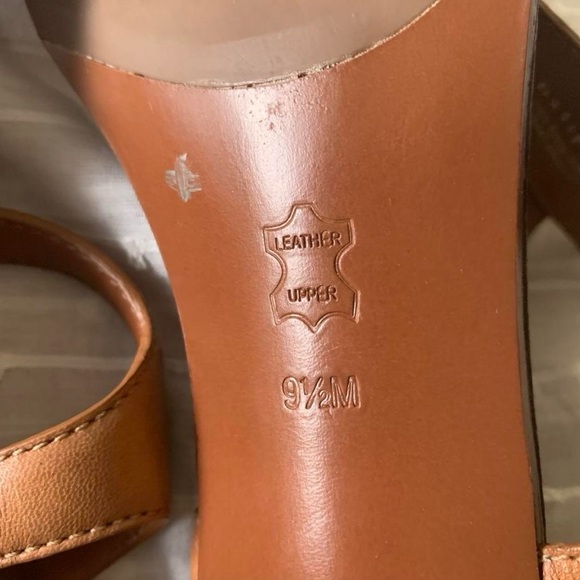 Tory Burch metal logo strap leather sandals size 9.5 brown summer block heel - Picture 5 of 11
